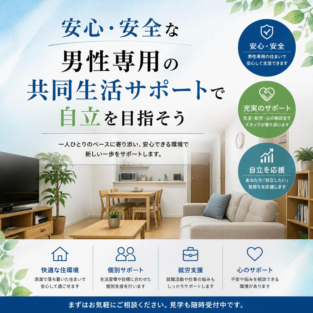 安心・安全な男性専用の共同生活サポートで自立を目指そう | 暁希乃家 | 刈谷市 | 豊明市 | みよし市 | 
