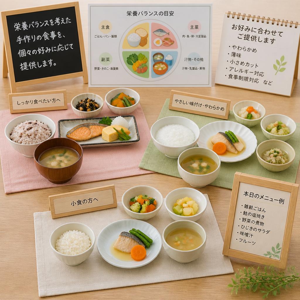 手作りの美味しい食事提供