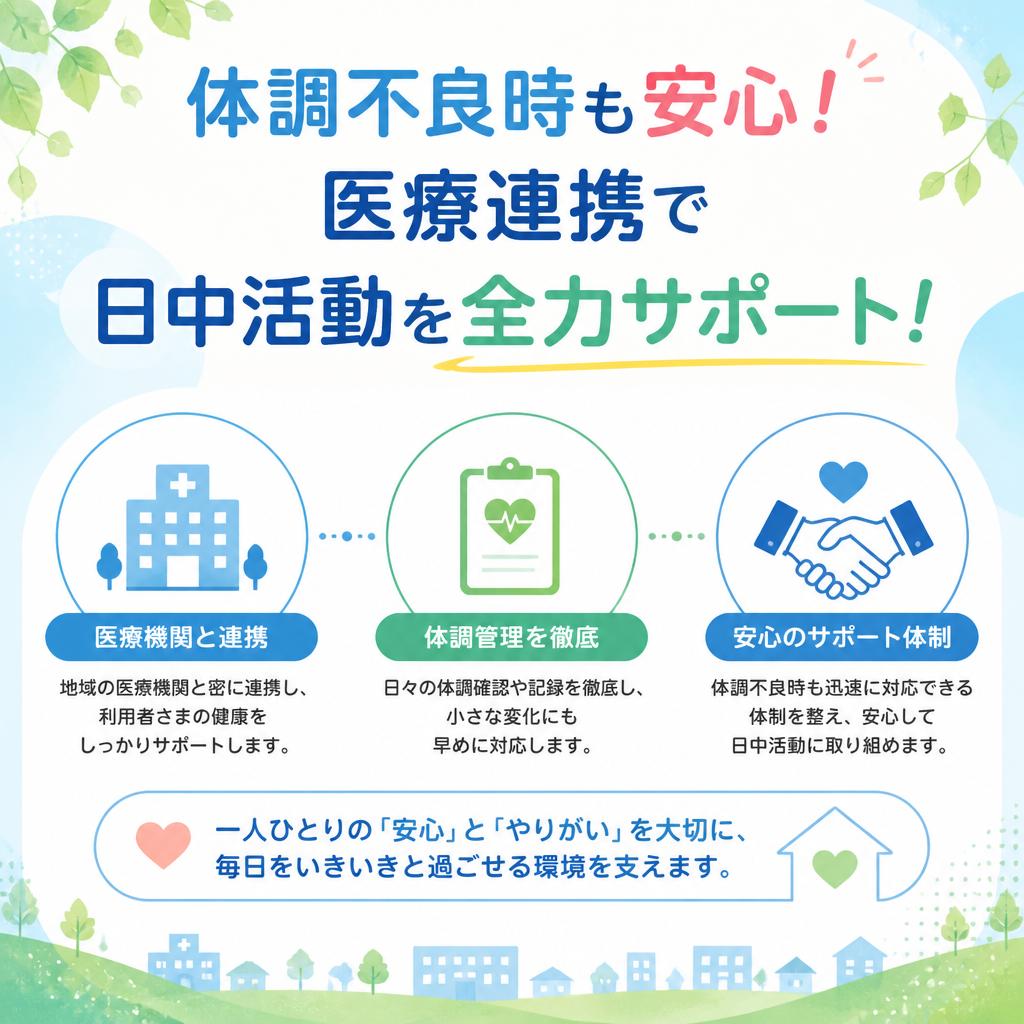 体調不良時も安心！医療連携で日中活動を全力サポート！　| 暁希乃家 | 刈谷市 | 豊明市 | みよし市 | 