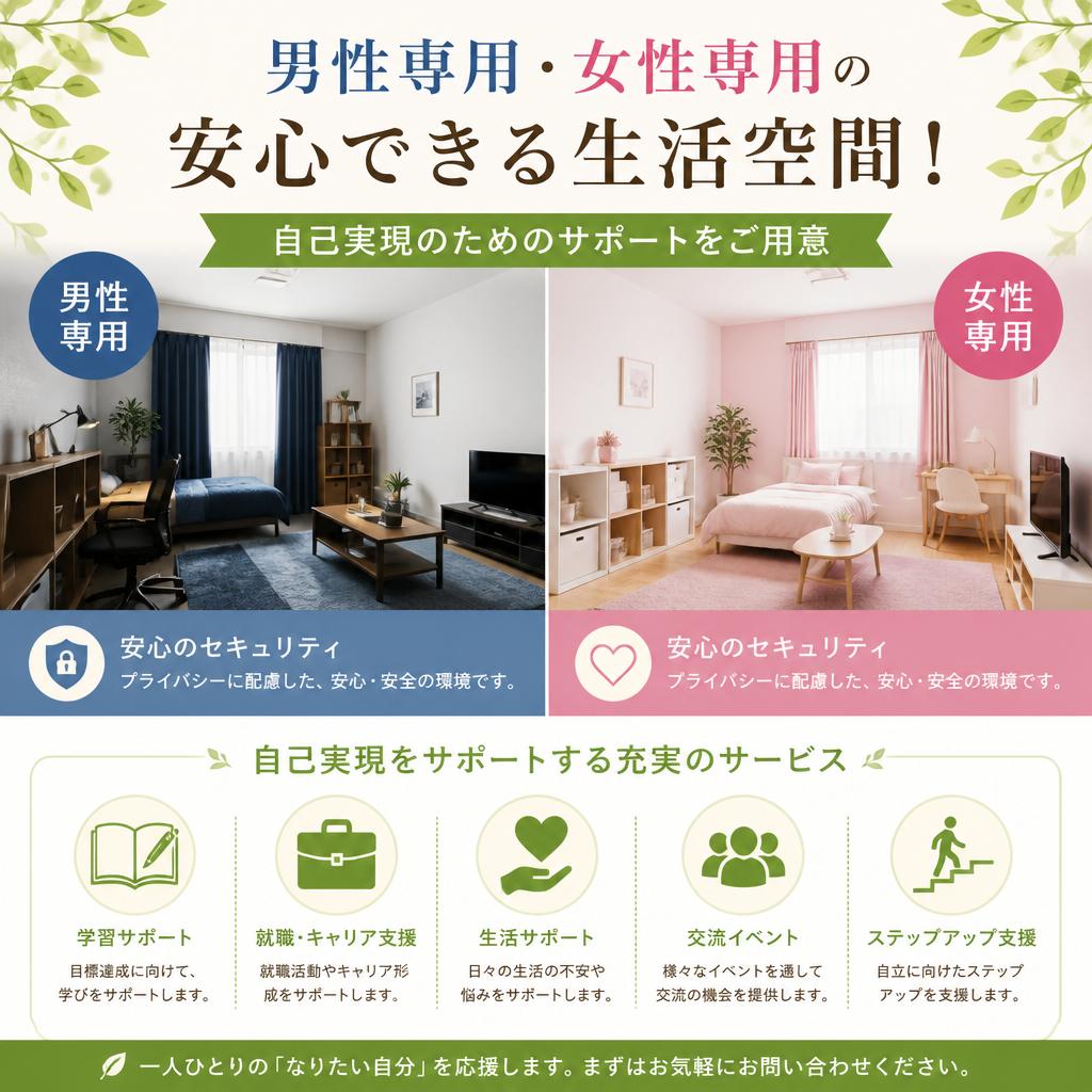 男性専用・女性専用の安心できる生活空間！自己実現のためのサポートをご用意 | 暁希乃家 | 刈谷市 | 豊明市 | みよし市 | 